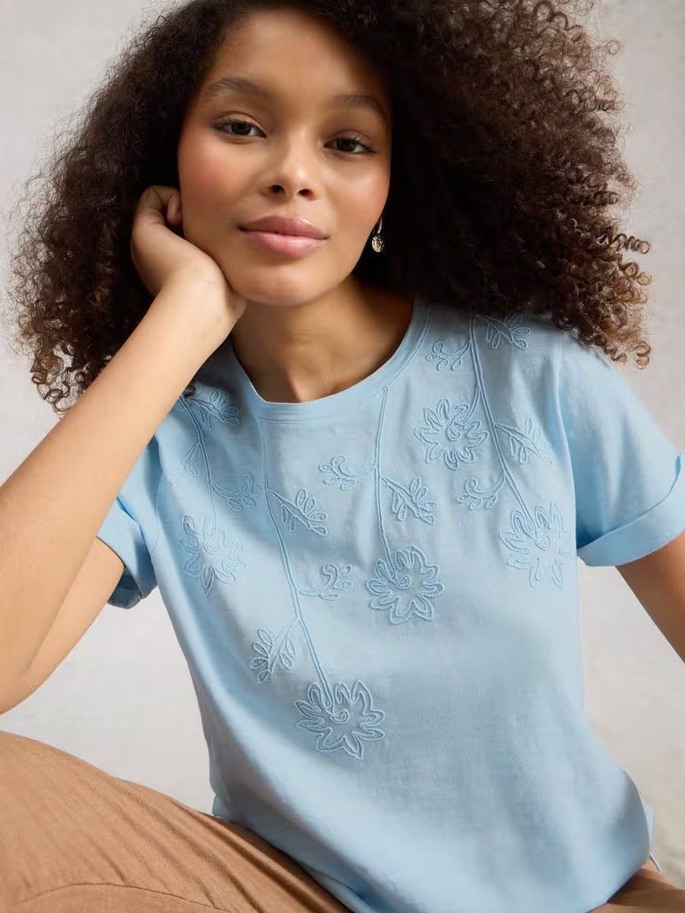 Young Ideas & Henmores - Gina Embroidered T-Shirt - Mid Blue - 8