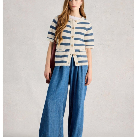 Young Ideas/Henmores - Isabella Short Sleeve Cardi - Blue Stripe - 8