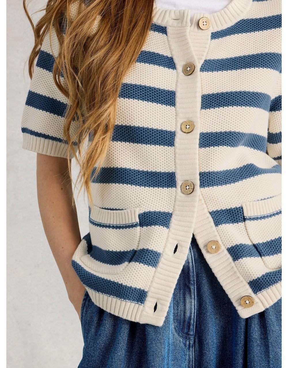 Young Ideas/Henmores - Isabella Short Sleeve Cardi - Blue Stripe - 8