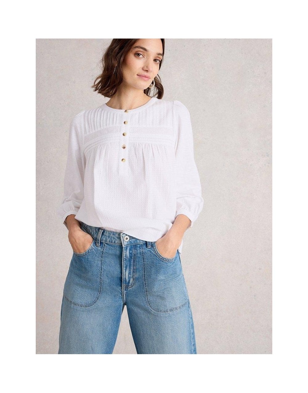 Young Ideas/Henmores - Isla 3/4 Sleeve Top - Brilliant White - 8