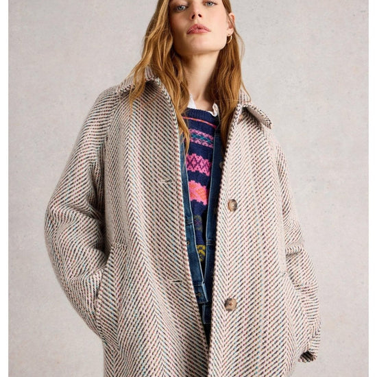 Young Ideas/Henmores - Kelsey Textured Wool Blend Coat - Ivory Multi - 8