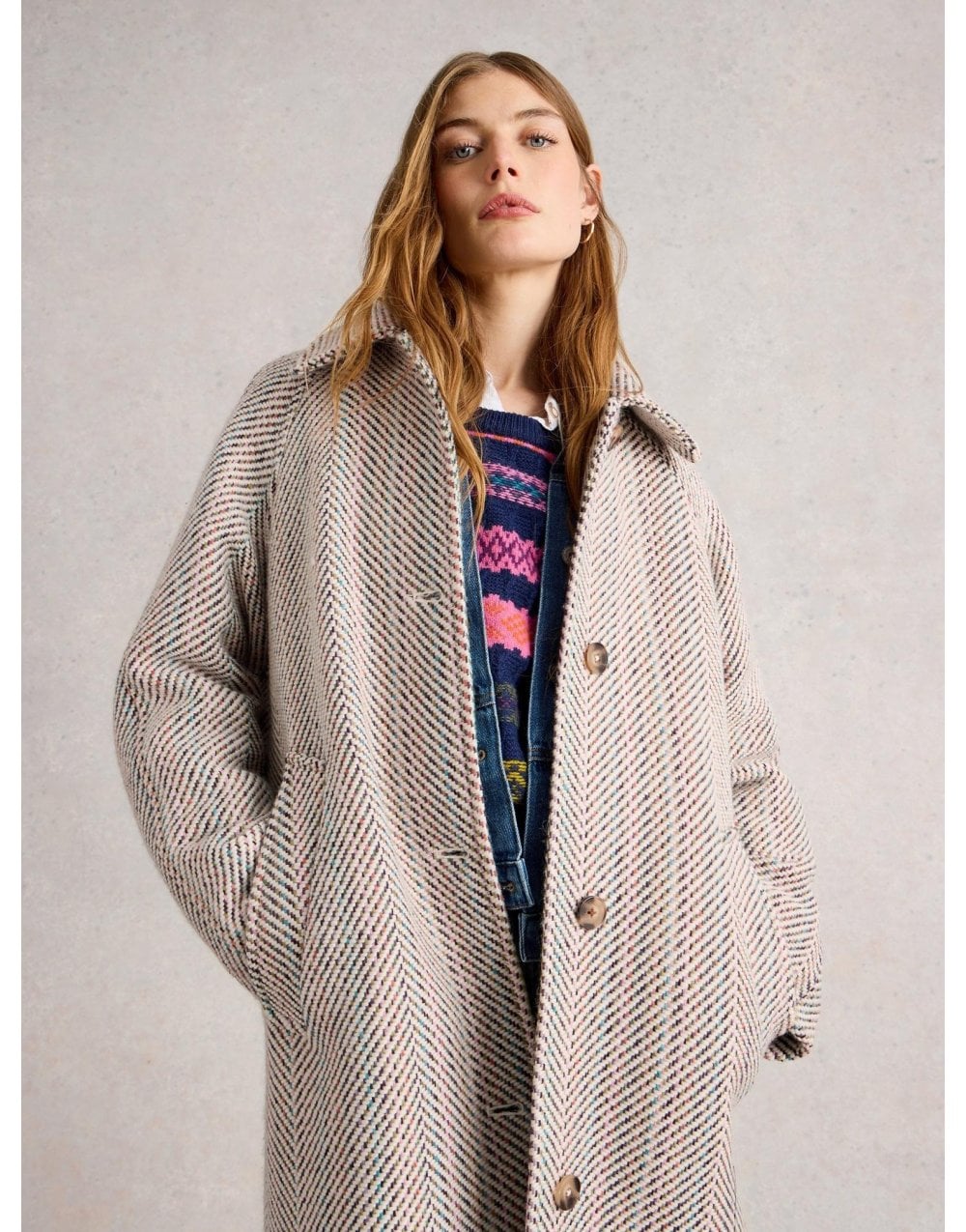 Young Ideas/Henmores - Kelsey Textured Wool Blend Coat - Ivory Multi - 8