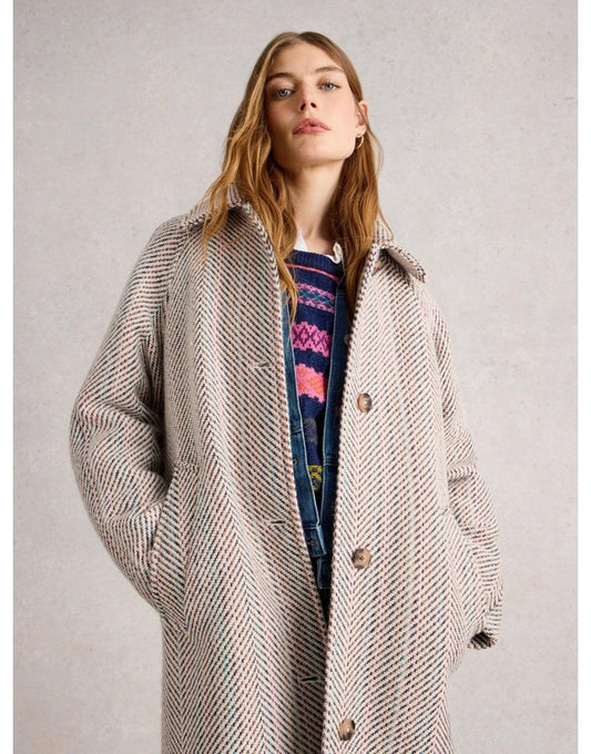 Young Ideas/Henmores - Kelsey Textured Wool Blend Coat - Ivory Multi - 8