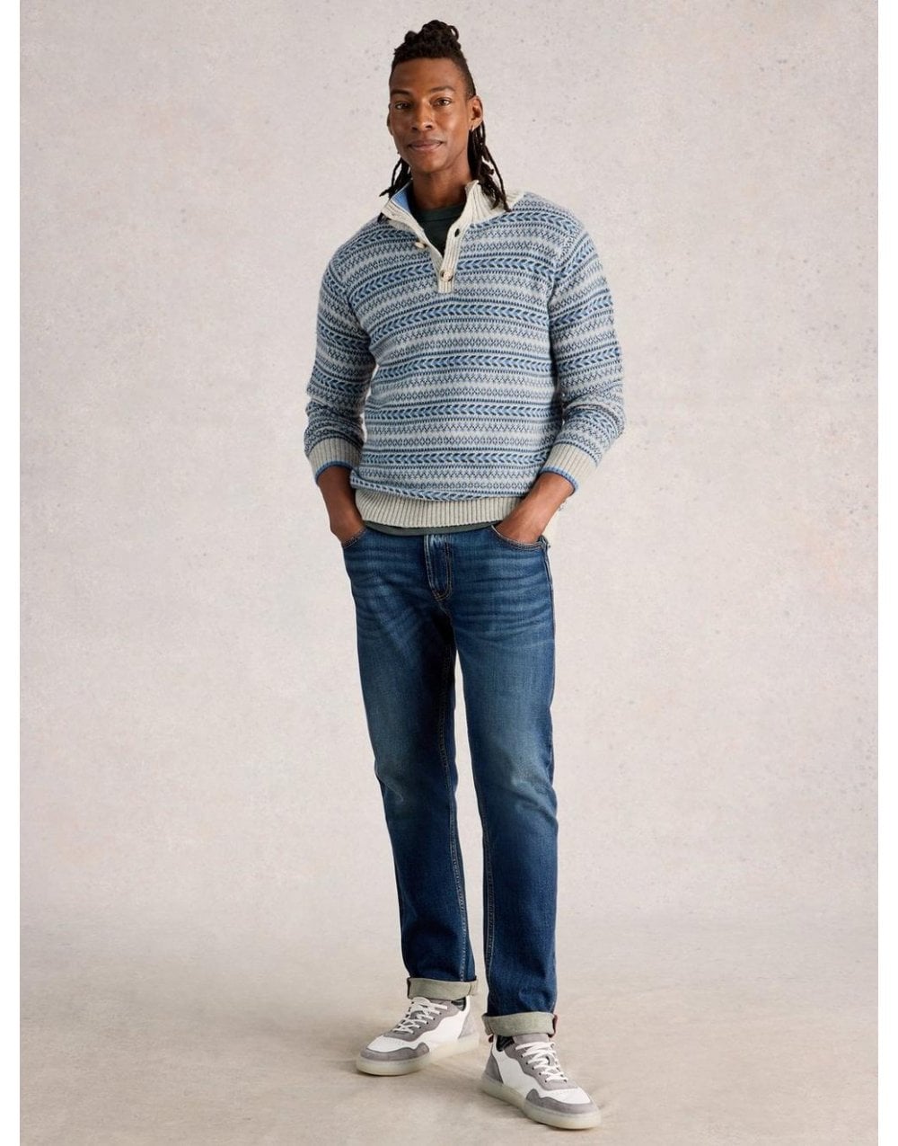 Young Ideas/Henmores - Kendal Fairisle Funnel Neck Jumper - Grey Multi - M