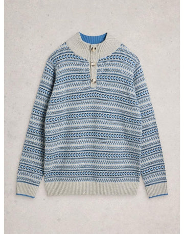 Young Ideas/Henmores - Kendal Fairisle Funnel Neck Jumper - Grey Multi - M