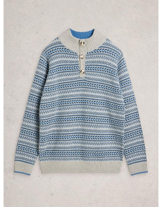 Young Ideas/Henmores - Kendal Fairisle Funnel Neck Jumper - Grey Multi - M