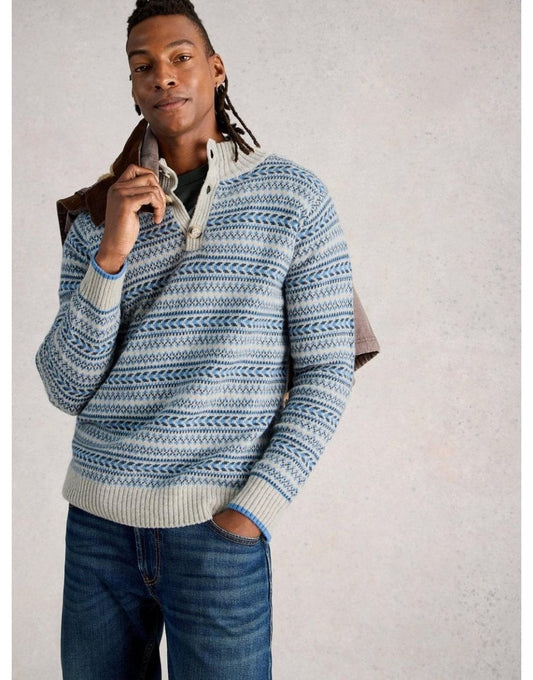 Young Ideas/Henmores - Kendal Fairisle Funnel Neck Jumper - Grey Multi - M