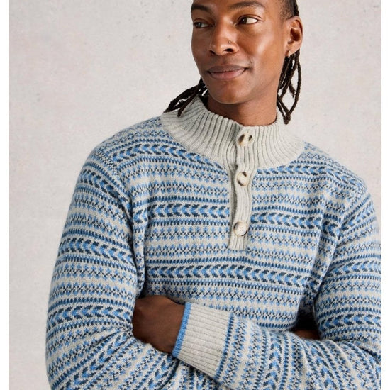 Young Ideas/Henmores - Kendal Fairisle Funnel Neck Jumper - Grey Multi - M