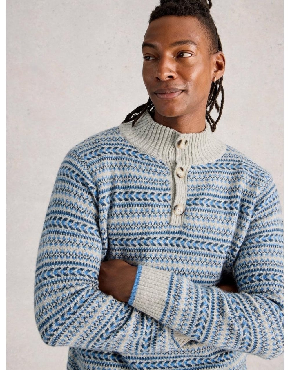 Young Ideas/Henmores - Kendal Fairisle Funnel Neck Jumper - Grey Multi - M