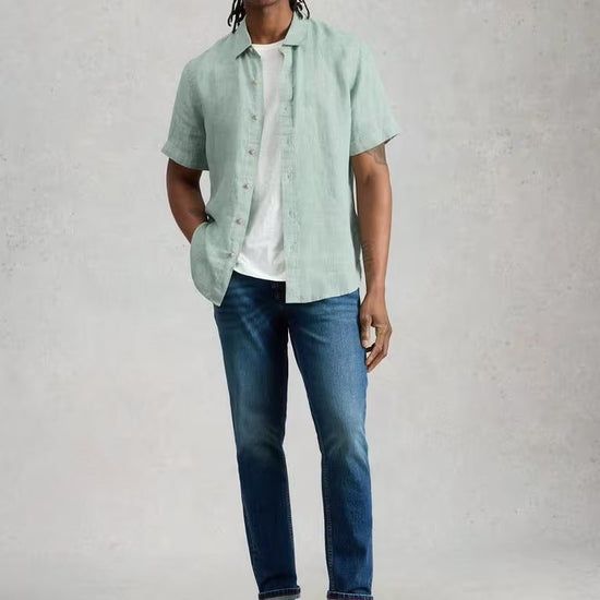 Young Ideas/Henmores - Keswick Short Sleeve Linen Shirt - Mid Green - M