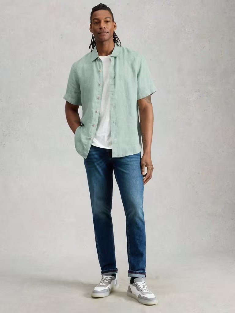 Young Ideas/Henmores - Keswick Short Sleeve Linen Shirt - Mid Green - M