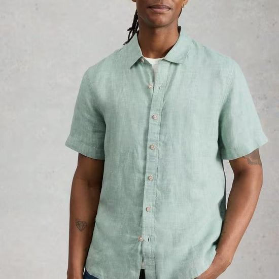 Young Ideas/Henmores - Keswick Short Sleeve Linen Shirt - Mid Green - M