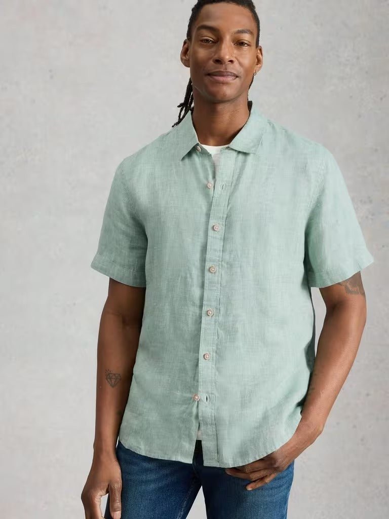 Young Ideas/Henmores - Keswick Short Sleeve Linen Shirt - Mid Green - M