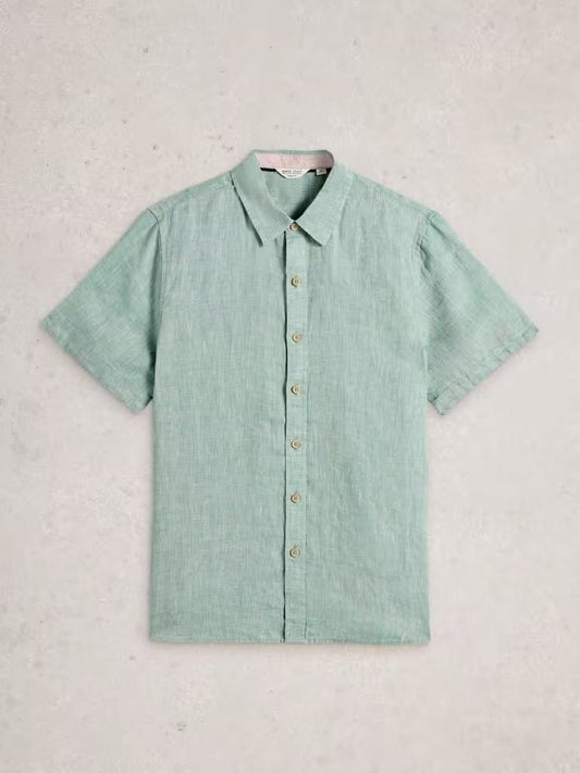 Young Ideas/Henmores - Keswick Short Sleeve Linen Shirt - Mid Green - M