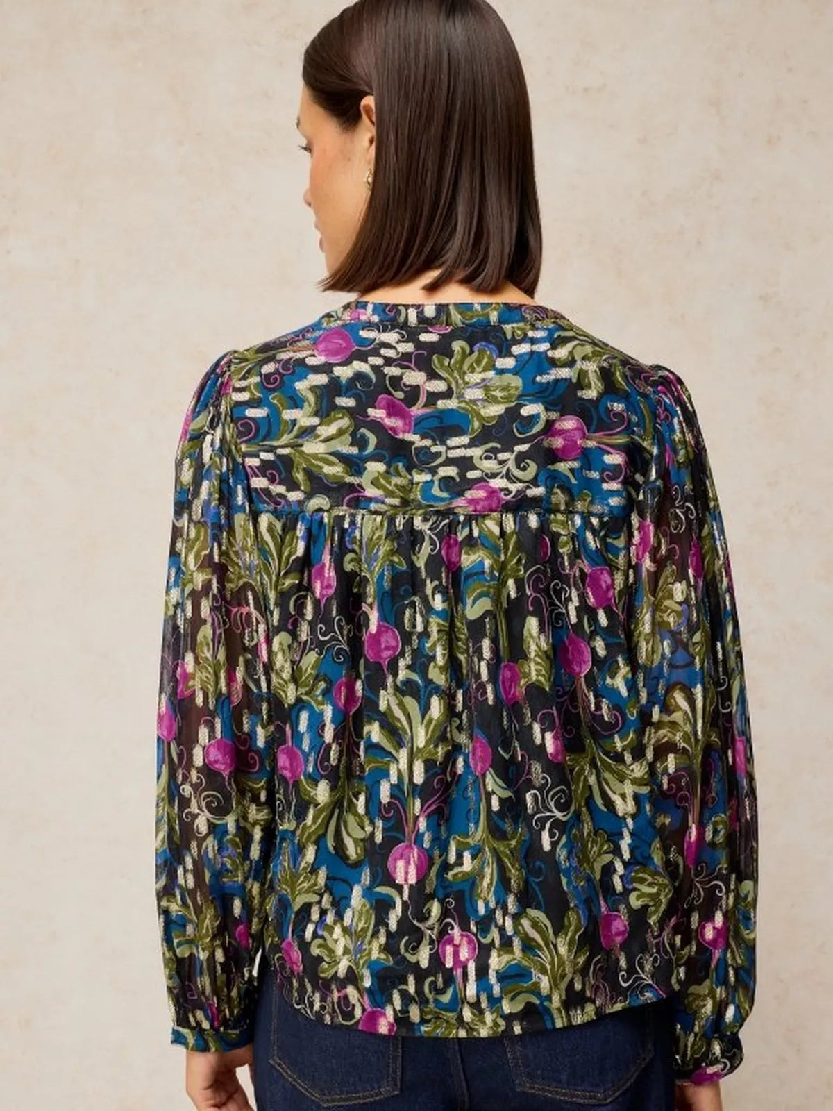 Young Ideas & Henmores -Lana Lurex Top -Navy Print -10