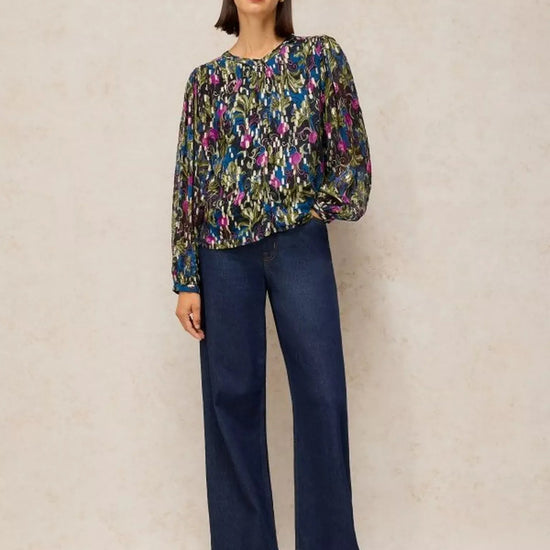 Young Ideas & Henmores -Lana Lurex Top -Navy Print -10