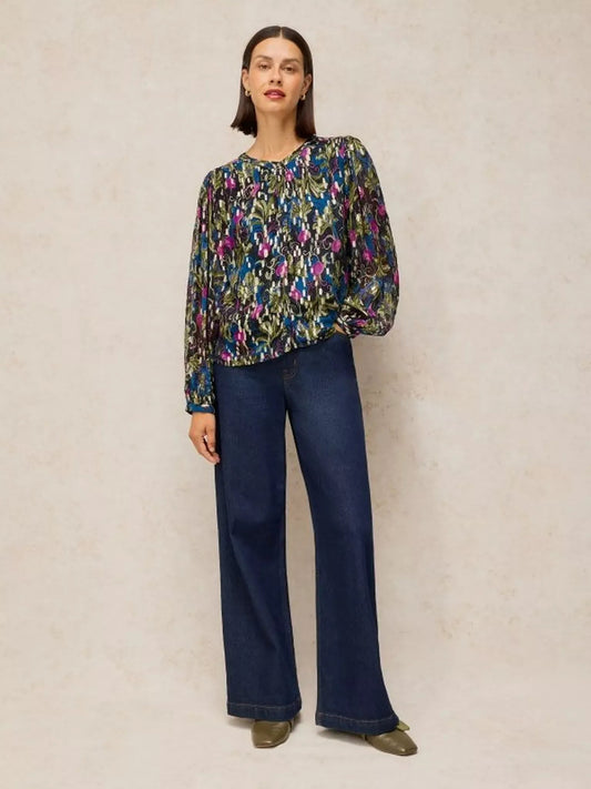 Young Ideas & Henmores -Lana Lurex Top -Navy Print -10