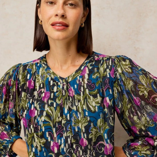 Young Ideas & Henmores -Lana Lurex Top -Navy Print -10