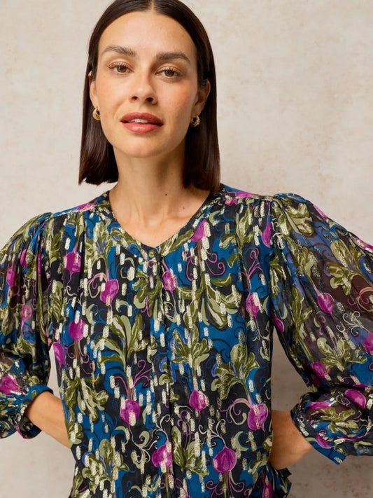 Young Ideas & Henmores -Lana Lurex Top -Navy Print -10