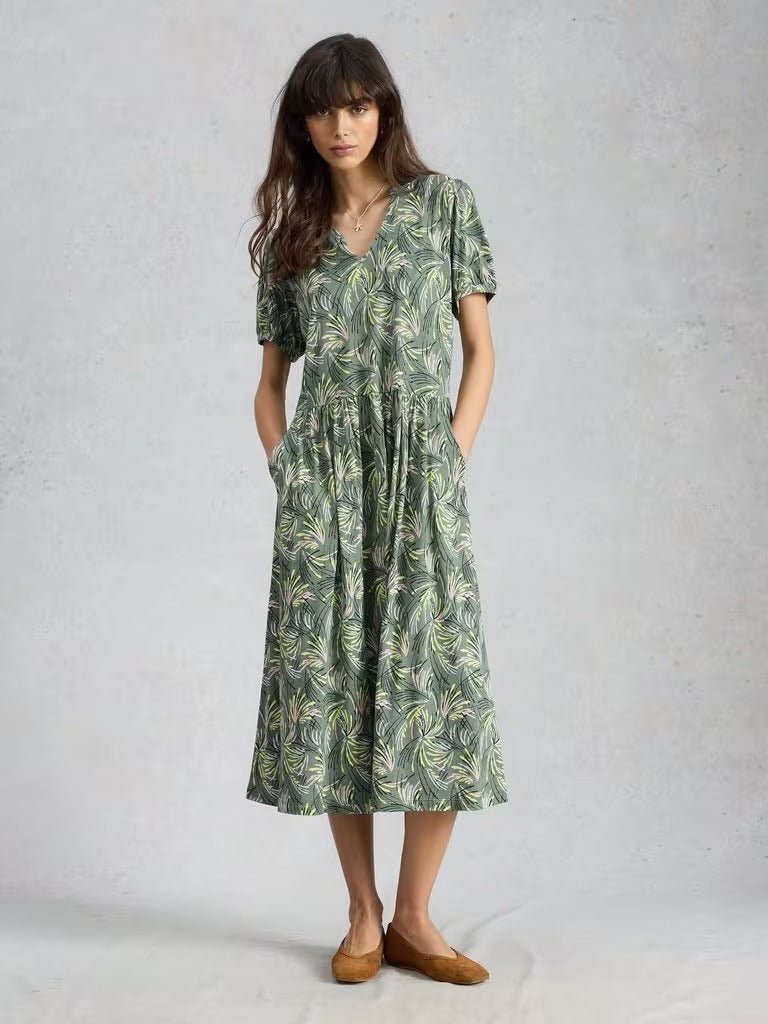 Young Ideas & Henmores - Leah Print Jersey Dress - Green Multi - 8