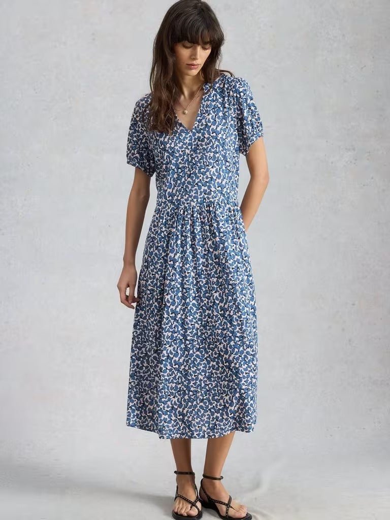 Young Ideas & Henmores - Leah Print Jersey Dress - Blue Multi - 10