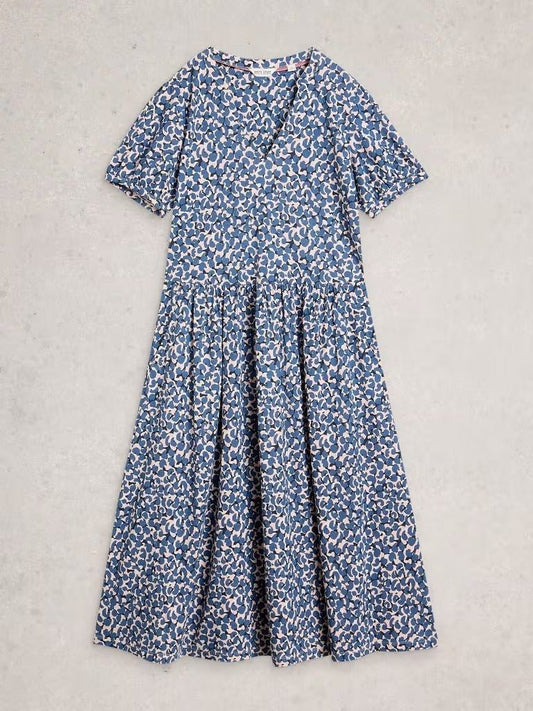 Young Ideas & Henmores - Leah Print Jersey Dress - Blue Multi - 10