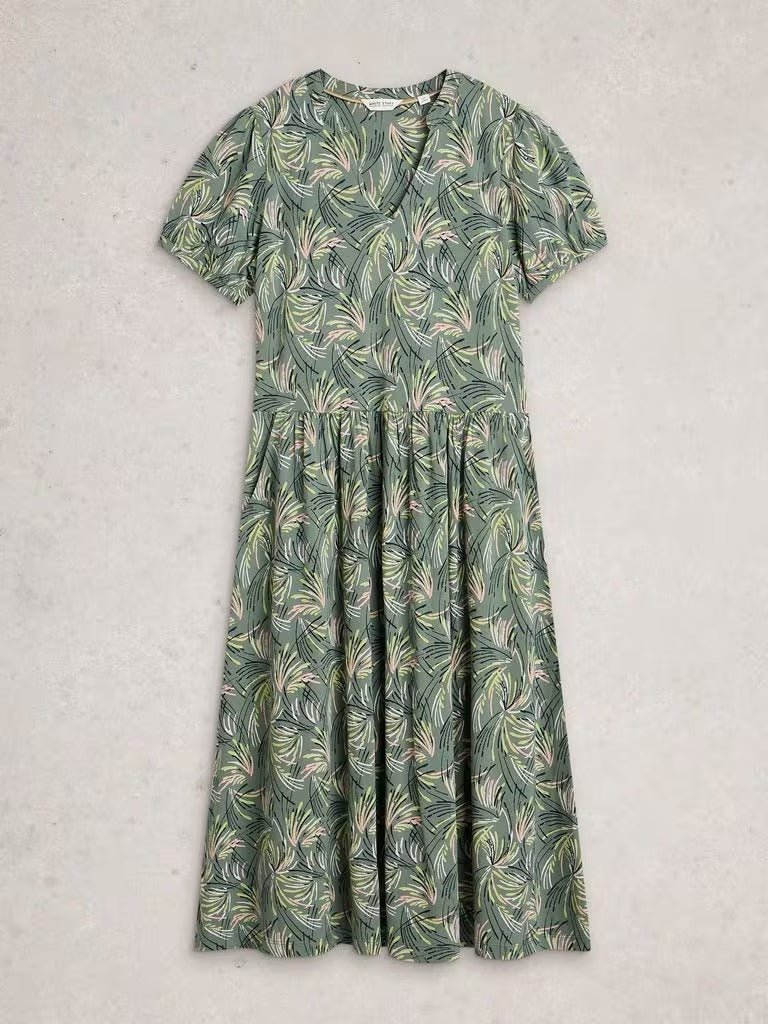 Young Ideas & Henmores - Leah Print Jersey Dress - Green Multi - 8