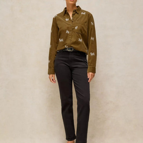 Young Ideas & Henmores -Libby Embroidered Cord Shirt -Khaki Green -8