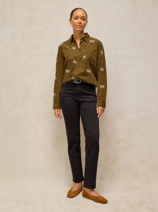 Young Ideas & Henmores -Libby Embroidered Cord Shirt -Khaki Green -8