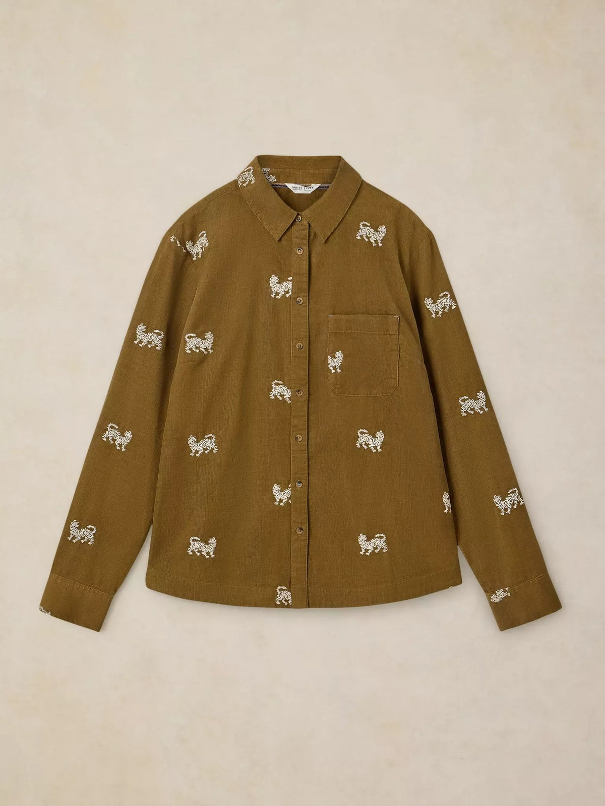 Young Ideas & Henmores -Libby Embroidered Cord Shirt -Khaki Green -8
