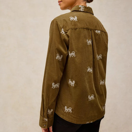 Young Ideas & Henmores -Libby Embroidered Cord Shirt -Khaki Green -8