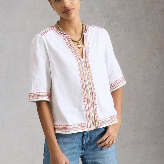 Young Ideas & Henmores - Lizzie Embroidered Top - Ivory Multi - 8