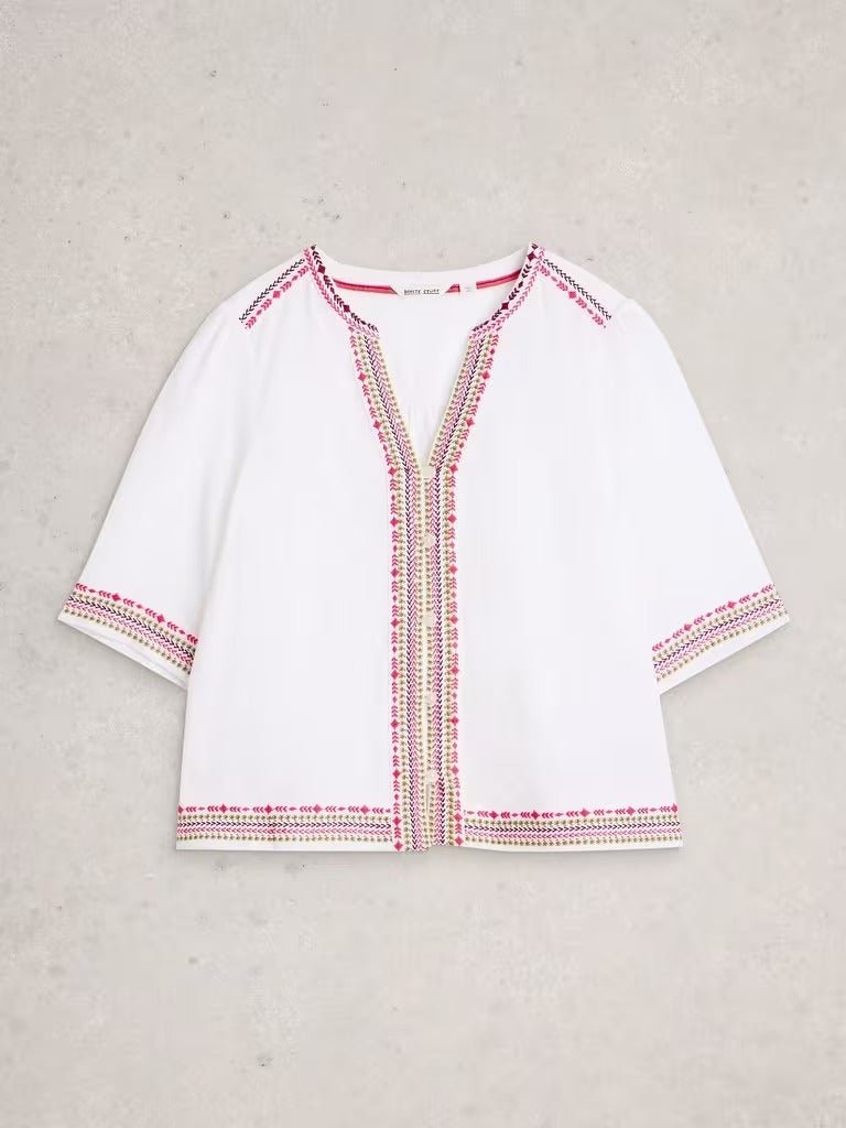 Young Ideas & Henmores - Lizzie Embroidered Top - Ivory Multi - 8