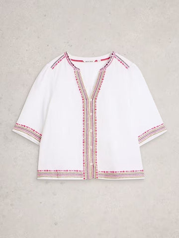 Young Ideas & Henmores - Lizzie Embroidered Top - Ivory Multi - 8