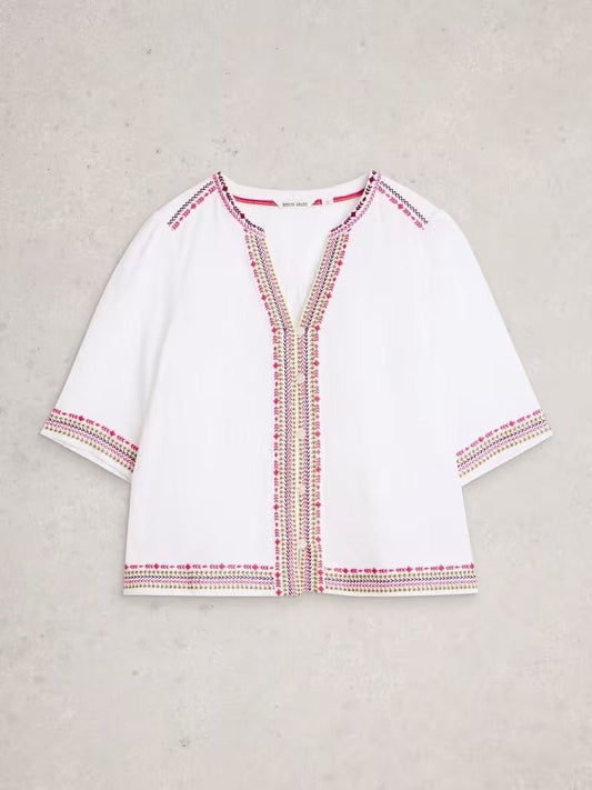 Young Ideas & Henmores - Lizzie Embroidered Top - Ivory Multi - 8