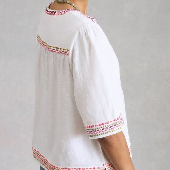 Young Ideas & Henmores - Lizzie Embroidered Top - Ivory Multi - 8