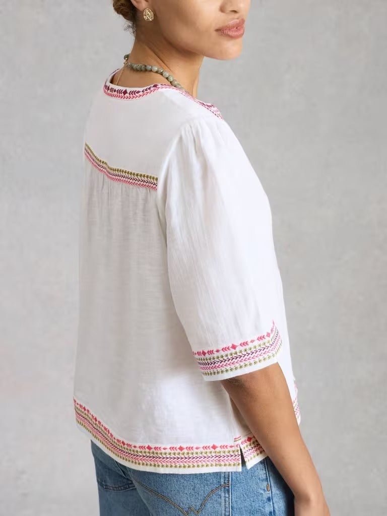 Young Ideas & Henmores - Lizzie Embroidered Top - Ivory Multi - 8