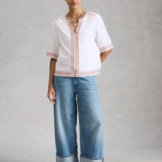 Young Ideas & Henmores - Lizzie Embroidered Top - Ivory Multi - 8