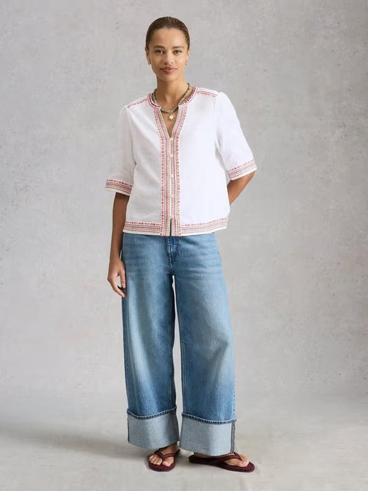 Young Ideas & Henmores - Lizzie Embroidered Top - Ivory Multi - 8