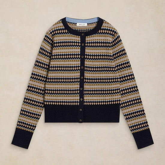Young Ideas & Henmores -Lois Fairisle Cardi -Navy Multi -8