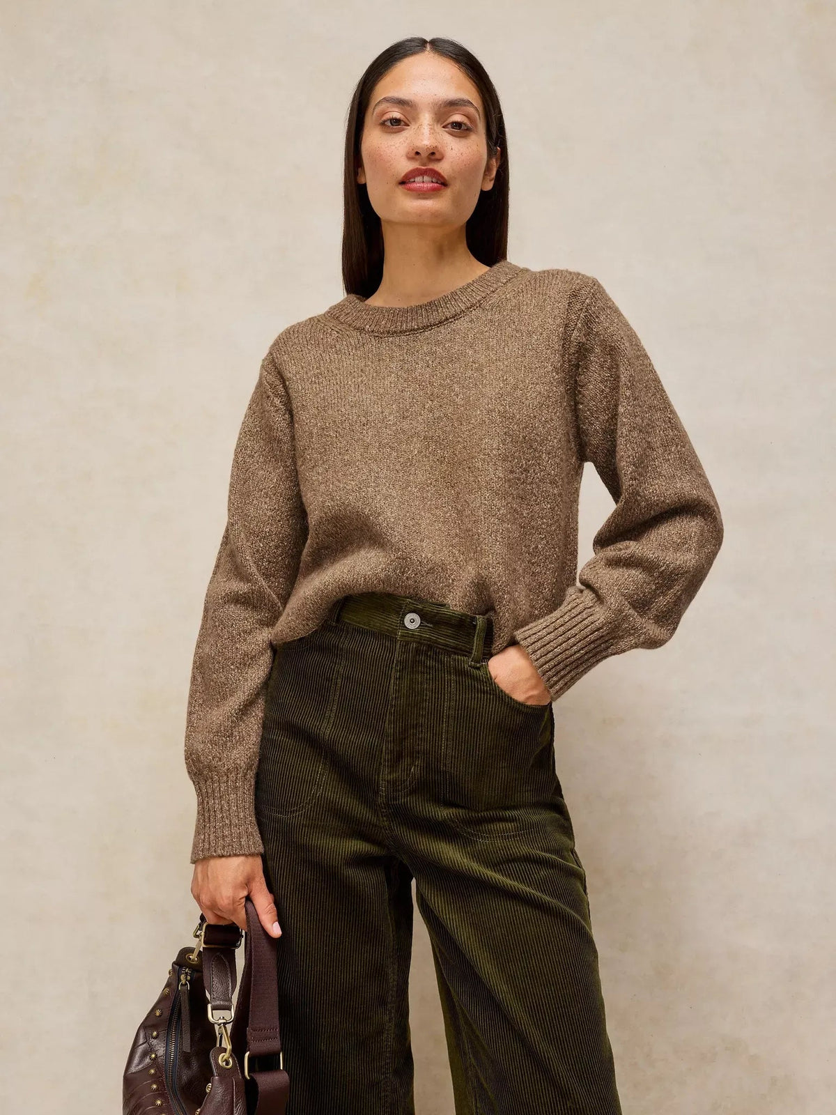 Young Ideas & Henmores -Lucie Crew Neck Jumper -Dark Natural -8