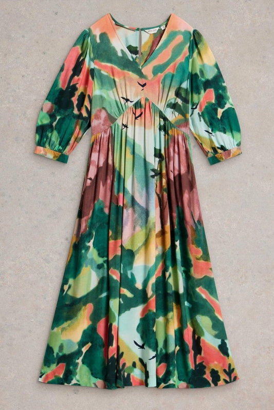 Young Ideas/Henmores - Lucy Midi Dress - Green Print - 8