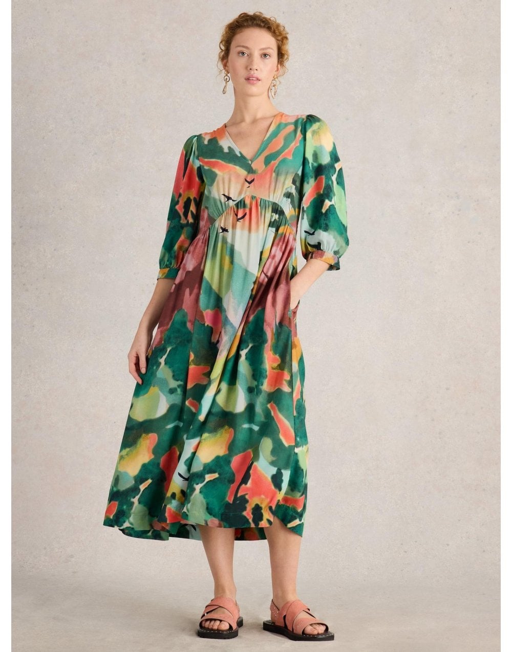 Young Ideas/Henmores - Lucy Midi Dress - Green Print - 8