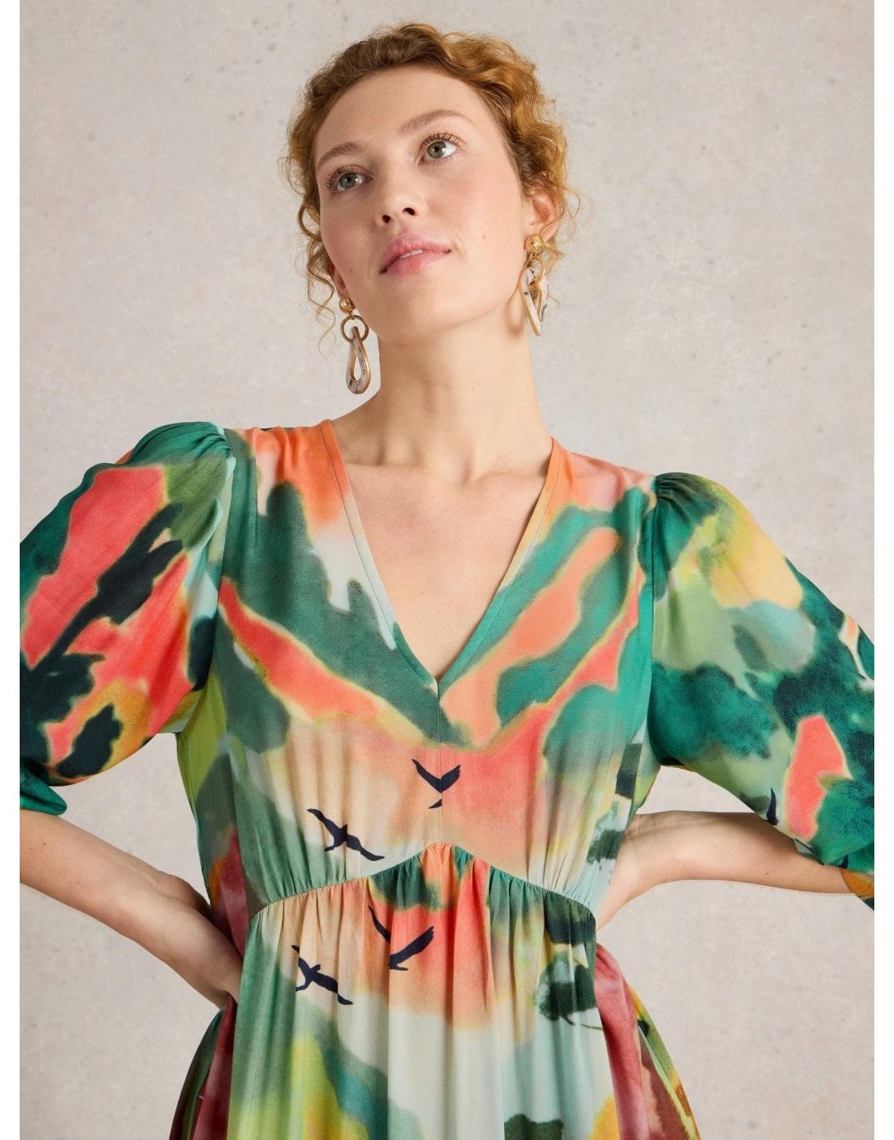 Young Ideas/Henmores - Lucy Midi Dress - Green Print - 8