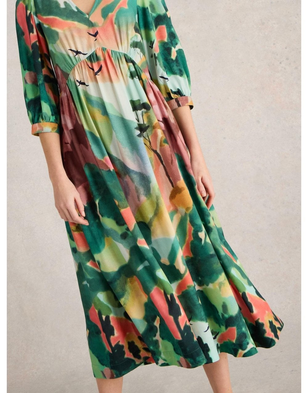 Young Ideas/Henmores - Lucy Midi Dress - Green Print - 8