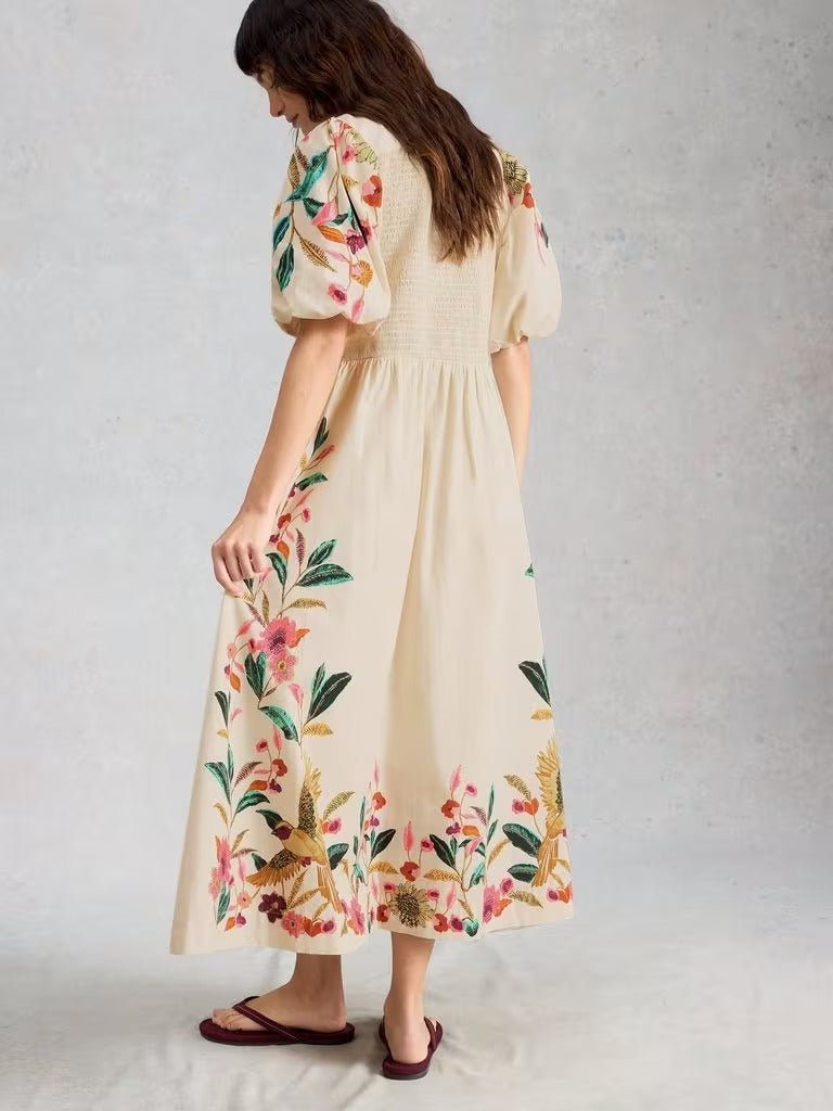 Young Ideas & Henmores - Maeve Embroidered Midi Dress - Ivory Multi - 8