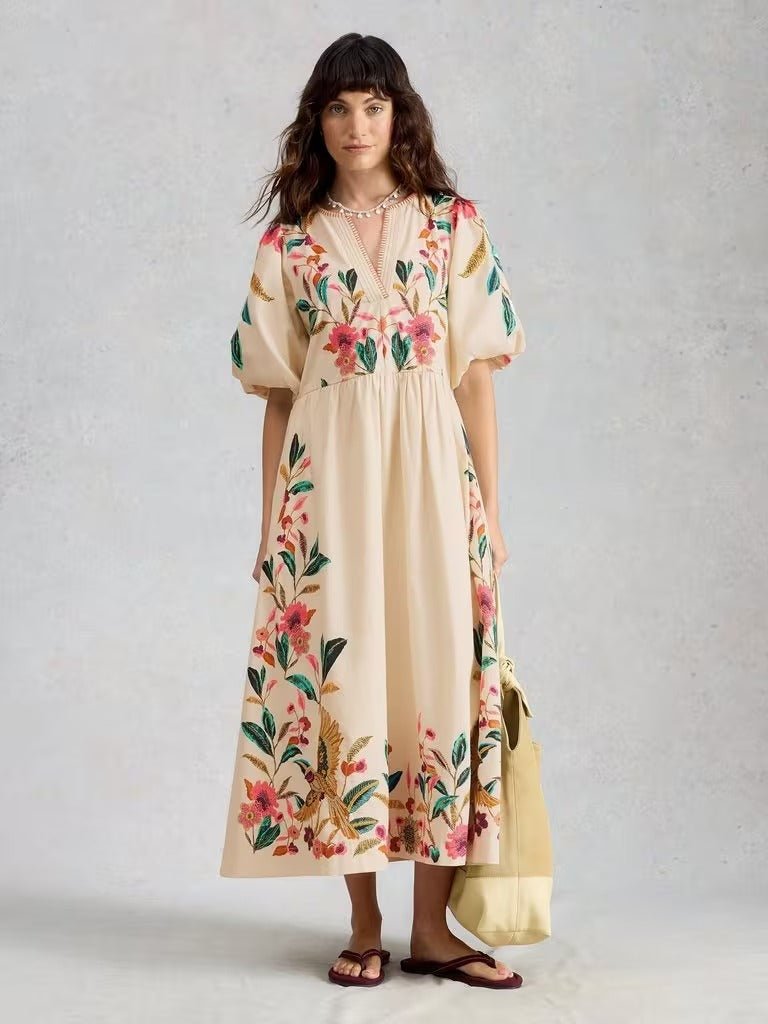 Young Ideas & Henmores - Maeve Embroidered Midi Dress - Ivory Multi - 8