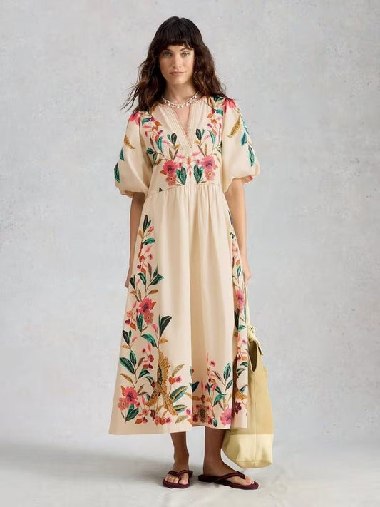 Young Ideas & Henmores - Maeve Embroidered Midi Dress - Ivory Multi - 8