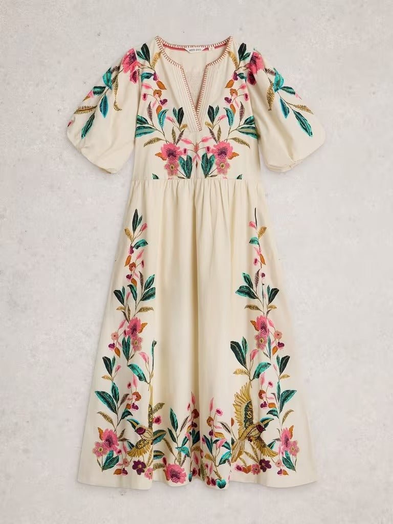Young Ideas & Henmores - Maeve Embroidered Midi Dress - Ivory Multi - 8