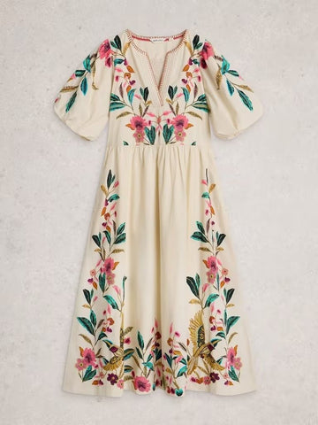 Young Ideas & Henmores - Maeve Embroidered Midi Dress - Ivory Multi - 8